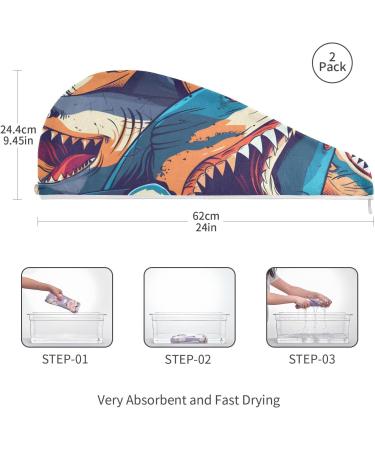 Angry Sharks Hair Towel 2 Pack | Super Absorbent Quick Dry Hair Turbans for Women & Girls - Buy Online on GoSupps.com