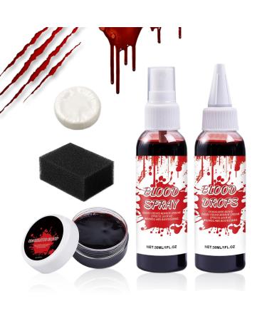 Halloween Blood Makeup Kit Drops and Coagulated Gel with Cleansing Soap Washable Costume Accessories for Cosplay Role-Playing Parties Stage Performances Theme Parties Props