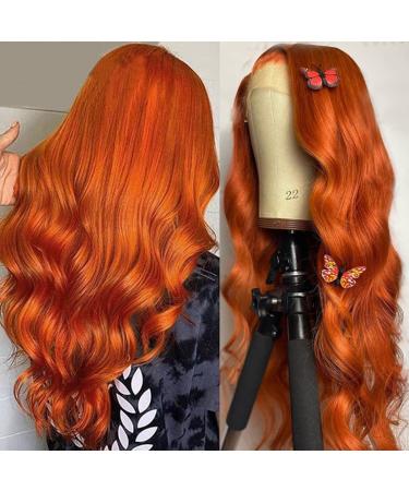Ginger Orange Body Wave Lace Front Wig 22 inch Brazilian Remy Human Hair - HD Transparent Lace Frontal Wig for Black Women with Baby Hair - Buy Online on GoSupps.com