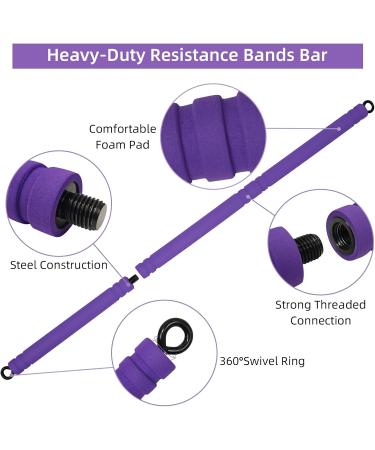 Portable Pilates Bar with Resistance Straps - Popders Strength Training Equipment for Home Fitness - Violet Yoga Bar - Buy Online on GoSupps.com