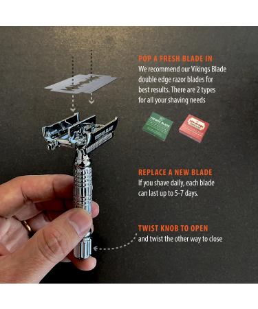 VIKINGS BLADE The Chieftain Double Edge Safety Razor with Swedish Steel Blades Pack - Heavy Duty, Twist to Open, Reduces Razor Burn - Luxury Case Included - Buy Online on GoSupps.com