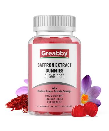 GREABBY Saffron Gummies Sugar Free Saffron Extract Supplement with Rhodiola Rosea for Women Men Adults Appetite Control Organic Vegan Non-GMO (60 Gummies) 1