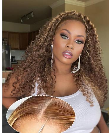 Wig Gluess Water Wave Honey Blonde Lace Front Wig Human Wave Wig Gluess Wigs Human Hair Yddm 5x5 HD Lace 18 Inch Wear and Go Glueless Wigs Human Hair Pre Plucked Pre Cut 180% Density 18 inch 5x5 4/27 Water WATE WIG