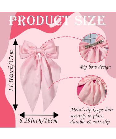 2Pcs Big Hair bow Hair Bows for Women Bow Hair Clip Elegant Solid Color French Barrette Bows For Hair With Long Silky Satin Hair Barrettes Accessories Bow Hair Clips for Women Girls(Pink+ Hot-pink) - Buy Online on GoSupps.com