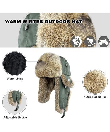 Real Rabbit Fur Trapper Hat - Men Women Winter Russian Ushanka Aviator Bomber Army Green - Large-X-Large - Buy Online on GoSupps.com
