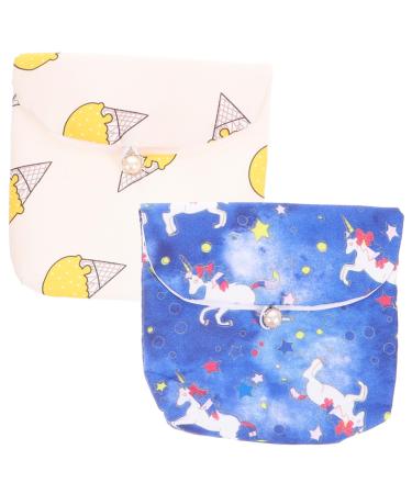 Hemoton tampons collect Period Bag pad bags napkin organiser portable coin purse Pad Pouch Cartoon travel makeup bags canvas girl napkin pack 2pcs