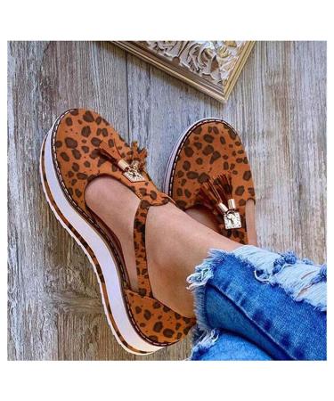 Creev summer shoes closed toe sandals for women tassel leather sandals closed toes buckle shoes ankle straps paragraph vintage-beach scot (beige 36eu) Leopard print 40eu
