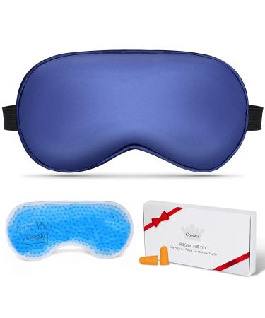 Cavoilu Cooling Sleep Mask w/Gel Eye Mask  Silk Eye Mask for Sleeping  Hot & Cold Eye Masks for Dark Circles and Puffiness  Blindfold Eye Cover Sleeping Mask for Home Office Travel  Gifts for Women Blue