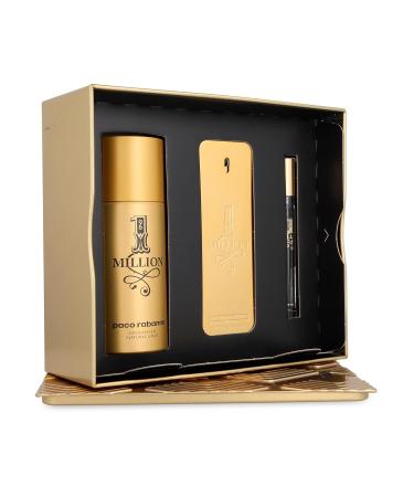 Paco Rabanne One Million 3-Piece Gift Set for Men (3.4 Oz Eau De Toilette Spray + 5.1 Oz Deodorant Spray + 0.33 Oz Travel Spray) 2.94 Ounce (Pack of 3) - Buy Online on GoSupps.com