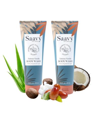 Saavy Naturals Tahitian Vanilla Body Wash Moisturizing Shower Gel for Men & Women Vegan Formula with Coconut Oil Shea Butter and Aloe Vera - 8.5 Fl Oz 2 Pack Made in the USA