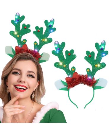 Fashband Christmas Reindeer Antlers Headbands Deer Antler Headband Light up Headpiece Hair Accessories Christmas Halloween Party Cosplay for Women and Girls (Green)