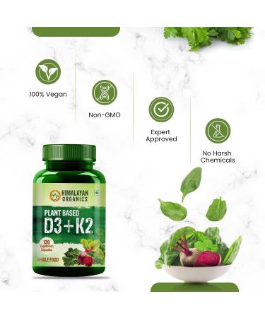 Plant Based 600iU Supplement | Vitamin D3(Lichen) + K2(Menaquinone Mk7) | Faster Absorption | Boost Immunity | Healthy Bones -120 Veg Capsules - Buy Online on GoSupps.com