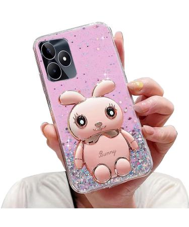 Tivenfezk Nadoli for Oppo Realme C53 Hase Hidden Stand Shell caricature glitter rabbits stand Soft silicone bling cell phone case transparent protective cover Oppo realme C53 pink