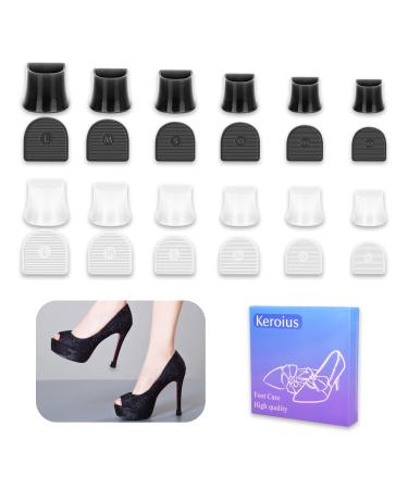 Keroius 12 Pairs 6 Sizes Heel Protective Heel Caps High Heel Protectors Tip Covers  Noise Reducing Non-Slip Heel Caps for High Heels erfect for Weddings  Races  Formal Occasions and Events 6 Pairs Clear/ 6 Pairs Black