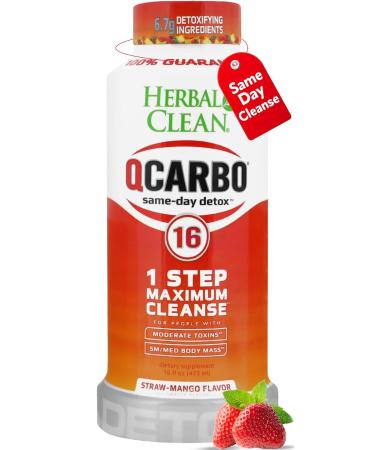 Herbal Clean Qcarbo16 Same-Day Detox Cleanse Drink (16 fl oz) - Strawberry Mango Flavor Full Body Cleanse* Detox Drink for Moderate Toxin Level* Vitamin B2 and Vitamin B12 for Men & Women