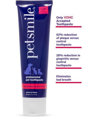 Petsmile Professional Dog Toothpaste | VOHC Approved Clinically Proven Plaque and Tartar Control Toothpaste | Made in USA Human Grade Ingredients Healthier Mouth Fresher Breath (Chicken 4.2 Oz) Rotisserie Chicken 1 count (Pack of 1) - Buy Online on GoSupps.com
