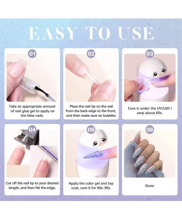 Morovan 3-in-1 Nail Tips and Glue Gel Kit with 240 Clear Coffin Nails - DIY Nail Extension Set with Mini Lamp - Buy Online on GoSupps.com