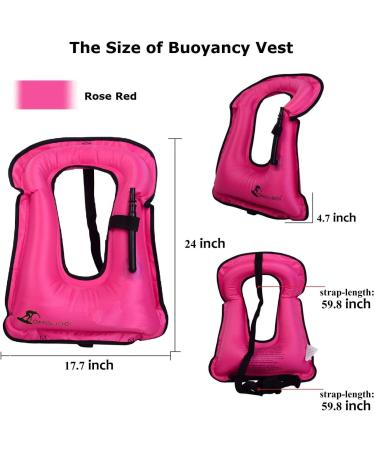 OMOUBOI Snorkel Vest for Adults - Inflatable Swim Safety Jacket for Diving, Snorkeling & Swimming (100-220 lbs) - Rose-red - Buy Online on GoSupps.com