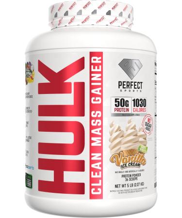 PERFECT SPORTS Hulk Clean Mass Gainer | 50g Whey Protein | Full Serving of Fruits & Veggies | 99% Removed Lactose & Gluten Free | 5 Pounds (Vanilla Ice Cream)