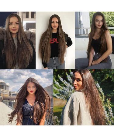 Atayou Long Brown Lace Front Wig for Women - Natural Straight Synthetic Dark Brown Hair Wig - 12x3 Inch Middle Part - Buy Online on GoSupps.com