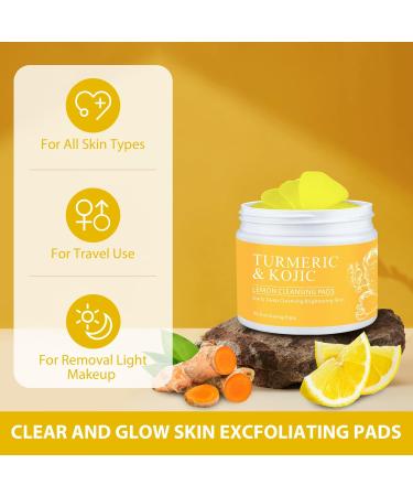 Turmeric Kojic Acid Cleansing Pads for face Brightening Kojic and Turmeric Lemon Exfoliating Pads Facial Resurfacing Pads Face Wipes Peel Pads for Dark Spots Exfoliant Pads for Face 50 Pads - Buy Online on GoSupps.com