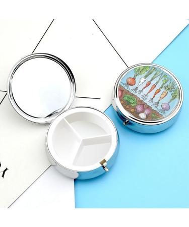 Travel Pill Box Organizer - 3 Compartment Portable Medicine Case with Vegetable Clip Art - Ideal for Handbag & Pocket - Buy Online on GoSupps.com