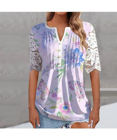 Women's Comfortable Lace Middle Long Sleeve Button Up V-Neck Hide Belly Tops Loose Bohemian Tunic Sexy Shirt Women's T-Shirt With Print Sports Shirt Women's Wide XXL Purple - Buy Online on GoSupps.com