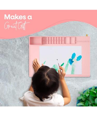 Large Silicone Crafts Painting Mat with Cup | Washable & Nonstick Artist Mat | Pink 23.8x15.7 Inch - Buy Online on GoSupps.com