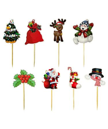 TSJ 24PCS Christmas Cupcake Toppers Picks Cake Dessert Decorations Stick Toothpicks Xmas Party Supplies Christmas a