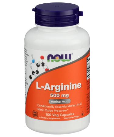NOW FOODS Arginine 500mg Capsules 100 CT Unflavored 100 Count (Pack of 1)
