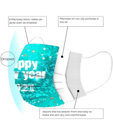 2021 Happy New Years Print Adult Disposable Christmas Facemask 3Ply Breathable Cloth Face_Masks 10PCS - Fits Men and Women Green-10pc - Buy Online on GoSupps.com