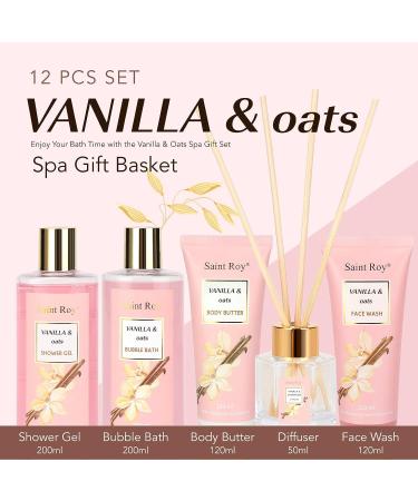 Vanilla Oat Spa Gift Basket - 14 Piece Bath Set for Women with Enriched Shea Butter - Shower Gel, Body Oil, Diffuser, Shower Steamer & More | Perfect Home Spa Gift for Mom - Buy Online on GoSupps.com