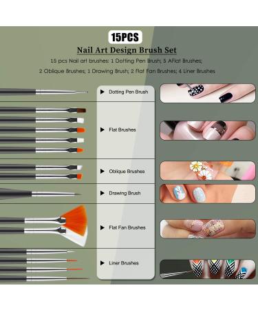 15-Piece Acrylic Nail Art Brush Set - DIY Drawing Tool & Puncture Pens for Salon & Home Use - Buy Online on GoSupps.com