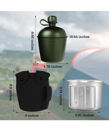 BaHoki Essentials Aluminum Canteen with Cover and Cup - Military Style Water Bottle Kit for Outdoor Camping, Backpacking, Hiking - Black - Buy Online on GoSupps.com