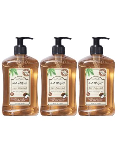 A LA MAISON Pure Coconut Liquid Hand Soap - Triple French Milled Natural Moisturizing Soap (3 Pack 16.9 oz Bottle) 16.9 Fl Oz (Pack of 3)