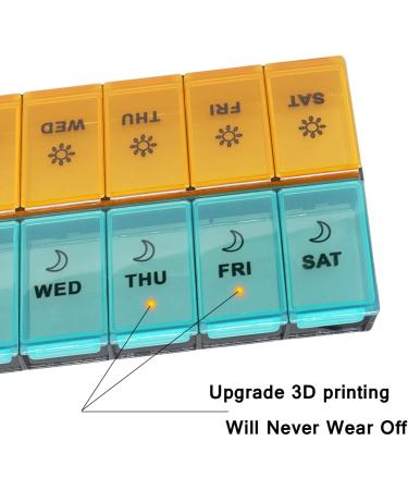 Mossime XL Daily Pill Organizer - 2 Times a Day, 7 Day AM PM Weekly Medication Dispenser - Big Pill Container with 14 Compartments (Blue-Orange) - Buy Online on GoSupps.com