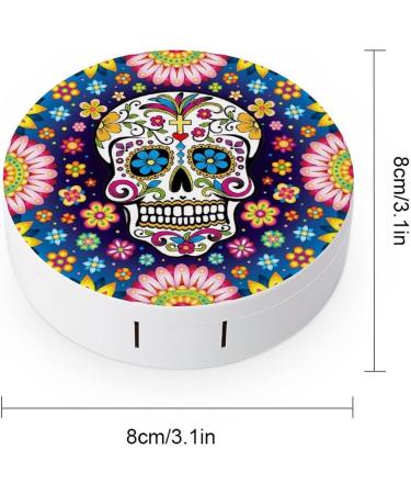 Flower Paisley Sugar Skull Round Case For Contact Lens Kit Storage Box with Mirror Printed - Buy Online on GoSupps.com