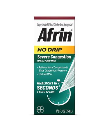 Afrin No Drip Severe 12 Hour Nasal Decongestant Pump Mist - 0.5 ounce 0.5 Fl Oz
