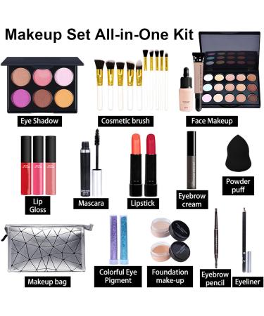 29Pcs All In One Makeup Kit for Women | Beginners Essential Starter Set with Lip Gloss, Concealer, Foundation, Eyeshadow Palette & Brushes - KIT007 - Buy Online on GoSupps.com