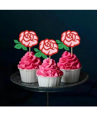 Keaziu 24 Pcs Rose Flower Cupcake Topper Picks Pink and Green Roses Flower Double Layered Design for Wedding Anniversary Mother's Day Valentine's Day Cupcake Decoration Green - Buy Online on GoSupps.com