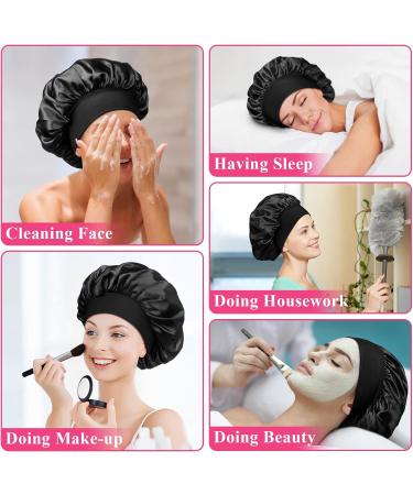 2pcs Black Satin Silk Bonnet for Curly Hair | Night Sleep Cap for Women - Buy Online on GoSupps.com