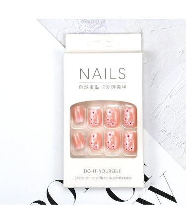 Cherry Blossom Flower Press on Nails - Short Pink Square Fake Nails with Nail Glue | French Acrylic Full Cover False Nails for Women & Girls - 24PCS - Buy Online on GoSupps.com