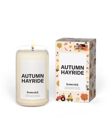 Homesick Scented Candles for Home (Autumn Hayride) - 13.75 oz Long-Lasting Natual Soy Wax Blend Jar Candle Gifts for Women & Men 60-80 Hours Burn Time - Notes of Fresh Hay Nutmeg & Tonka Autumn Hayride Candle