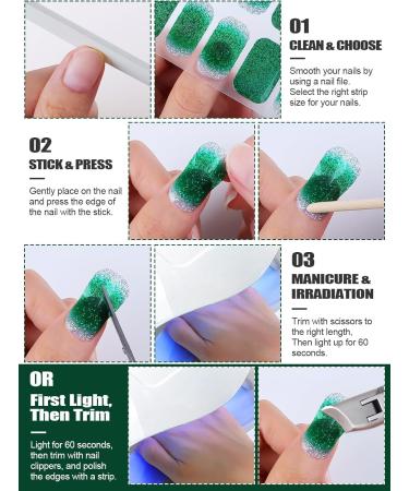EBANKU Glitter Green Gel Nail Strips Kit | Long Lasting & Waterproof | With Cuticle Stick, Nail File, Wipes & Sealing | UV/LED Lamp Required - Buy Online on GoSupps.com