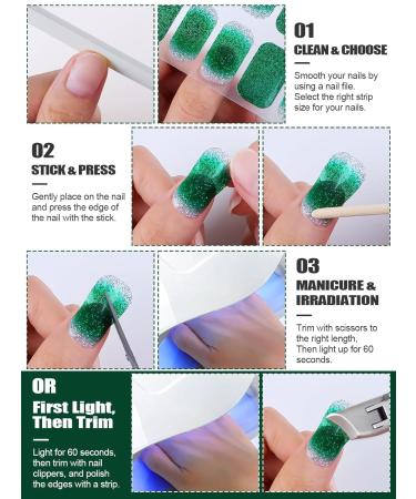 EBANKU Dark Green Glitter Gradient Gel Nail Strips - 20Pcs Waterproof Long-Lasting Real Gel Polish with Nail File | UV/LED Lamp Required - Buy Online on GoSupps.com