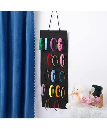 Tudomro Hanging Headband Organizer with 60 Elastic Bands - Bow Hanger for Girls Hair Bows - Felt Headband Holder (Black) - Buy Online on GoSupps.com