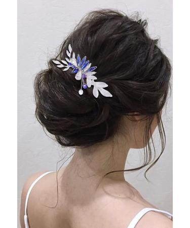 IYOU Rhinestone Bridal Hair Combs Crystal Blue Wedding Side Comb Leaf Prom Bride Hair Accessories for Women - Buy Online on GoSupps.com