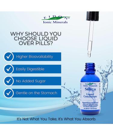 Eidon Liquid Silica Mineral Concentrate - Silica Supplement for Hair & Collagen - Vegan, Gluten-Free, Natural & Bioavailable - Ionic Formula with No Artificial Colors or Preservatives - 2 oz Bottle - Buy Online on GoSupps.com