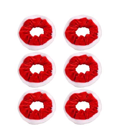 AOVNA 6 Pieces Christmas Hair Scrunchies Red Velvet Scrunchies with White Faux Fur Edge Elastic Hair Scrunchies Classic Christmas Hair Scrunchies