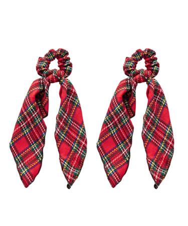 JNAWA 2Pieces Chrismas Tartan Scrunchies Plaid Elastic Hairbands Hair Scarf Scottish Bowknot Hair Scrunchies Hair Accessories for Women Girls